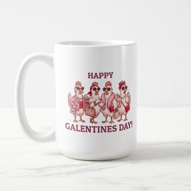 Taza De Café Happy Galentines Day Chicken Squad Funny Glam Hens (Izquierda)