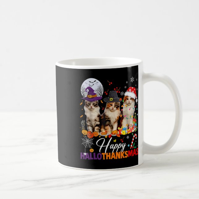 Taza De Café Happy Hallothanksmas Cute Cats Halloween Thanksgiv (Derecha)