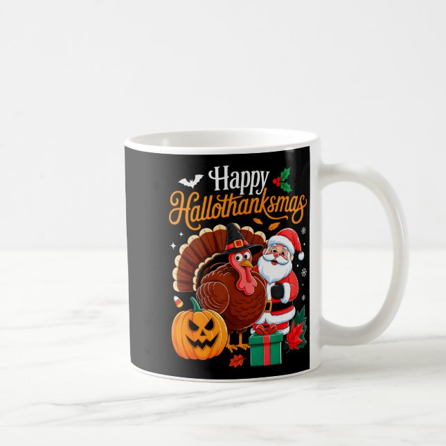 Taza De Café Happy Hallothanksmas Funny Halloween Thanksgiving  (Derecha)