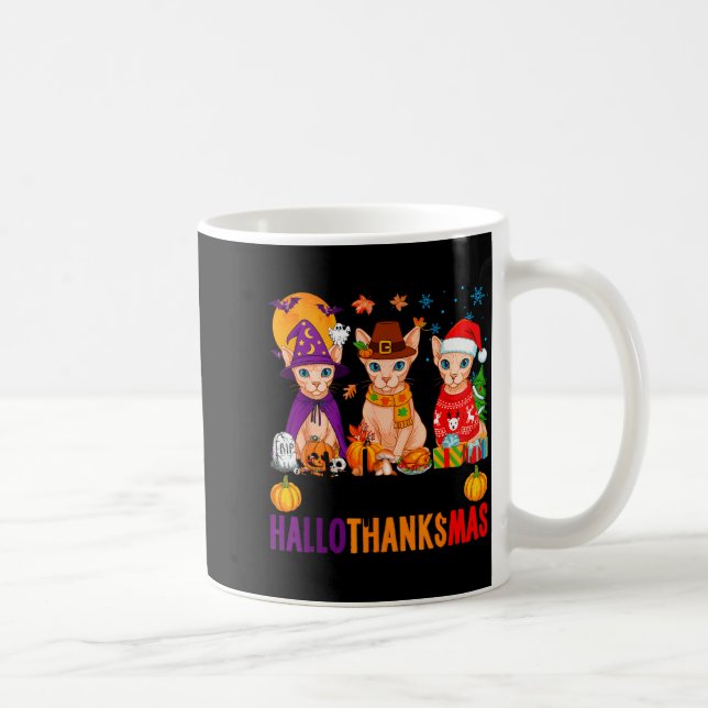 Taza De Café Happy Hallothanksmas Sphynx Cats Halloween Thanksg (Derecha)