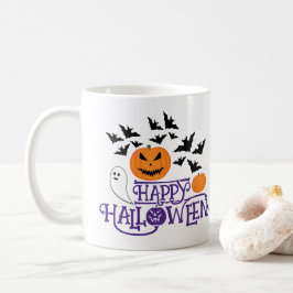 Taza De Café Happy Halloween calabazas murciélagos fantasmas pú