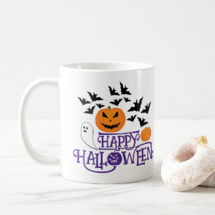 Taza De Café Happy Halloween calabazas murciélagos fantasmas pú
