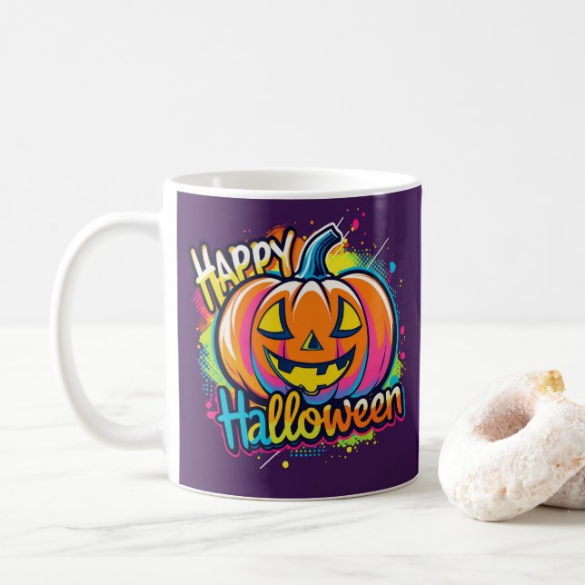 Taza De Café Happy Halloween Mug - Spooky & Fun Gift Cup (Con donut)