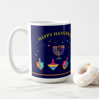 Taza De Café Happy Hanukkah Gold Menorah Jewish Holiday