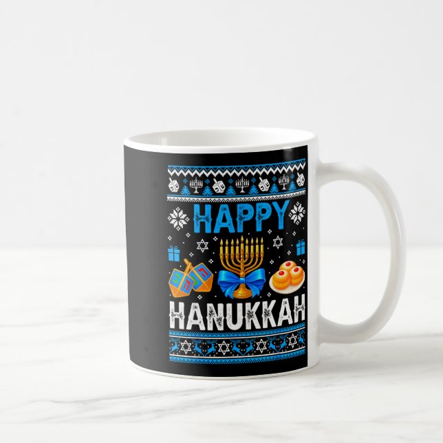 Taza De Café Happy Hanukkah Menorah Dreidel Ugly Chanukah Pajam (Derecha)