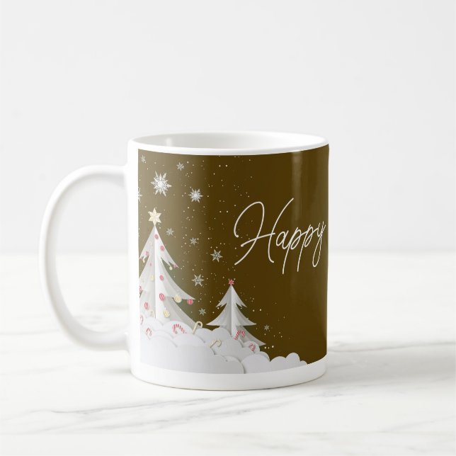 Taza De Café Happy Holidays – Festive Winter Brown Mug (Izquierda)