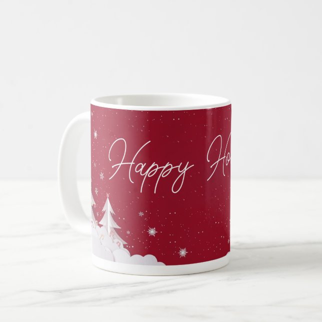 Taza De Café Happy Holidays – Festive Winter Ruby Red Mug (Anverso izquierdo)