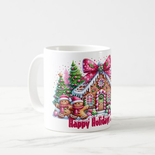 Taza De Café Happy Holidays Gingerbread House Christmas Mug (Anverso izquierdo)