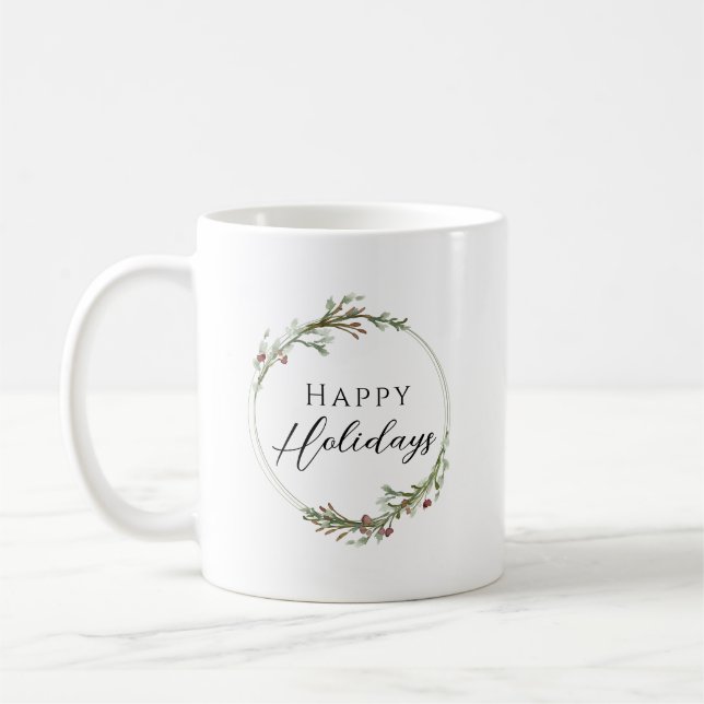 Taza De Café Happy Holidays Minimalist Wreath (Izquierda)