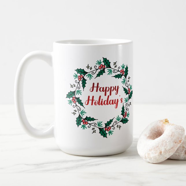 Taza De Café Happy Holiday's Wreath Mug (Con donut)