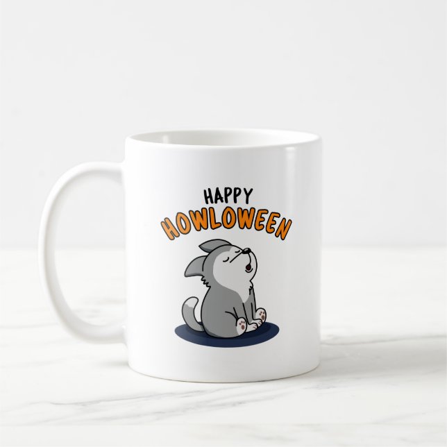 Taza De Café Happy Howlowine Funny Dog Pun (Izquierda)