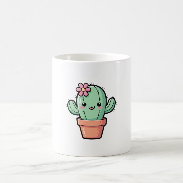 Taza De Café Happy Kawaii Cactus – Cute Illustration (Centro)