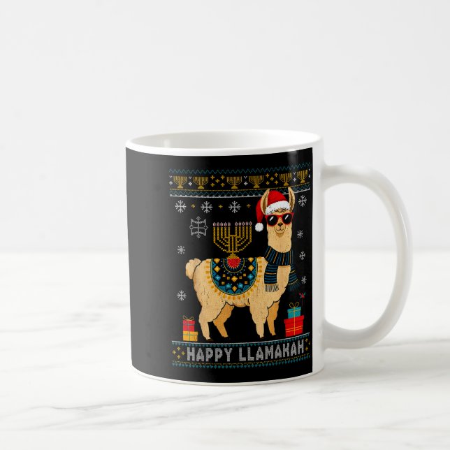 Taza De Café Happy Llamakah Funny Ugly Hanukkah Sweater Llama P (Derecha)