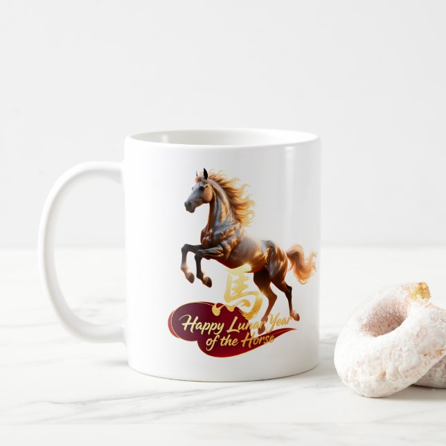 Taza De Café Happy Lunar New Year Majestic Golden Horse  (Con donut)