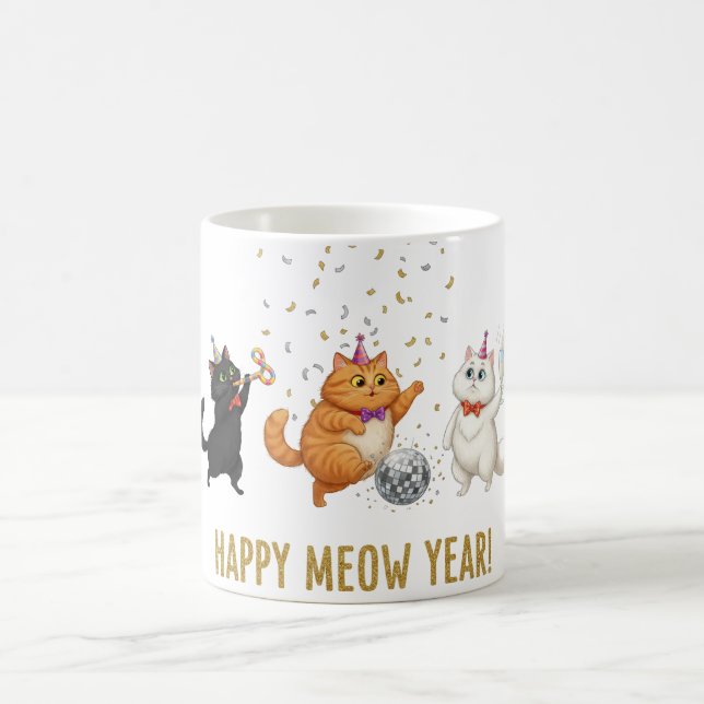 Taza De Café Happy Meow Year Party Cats New Year's Mug (Centro)