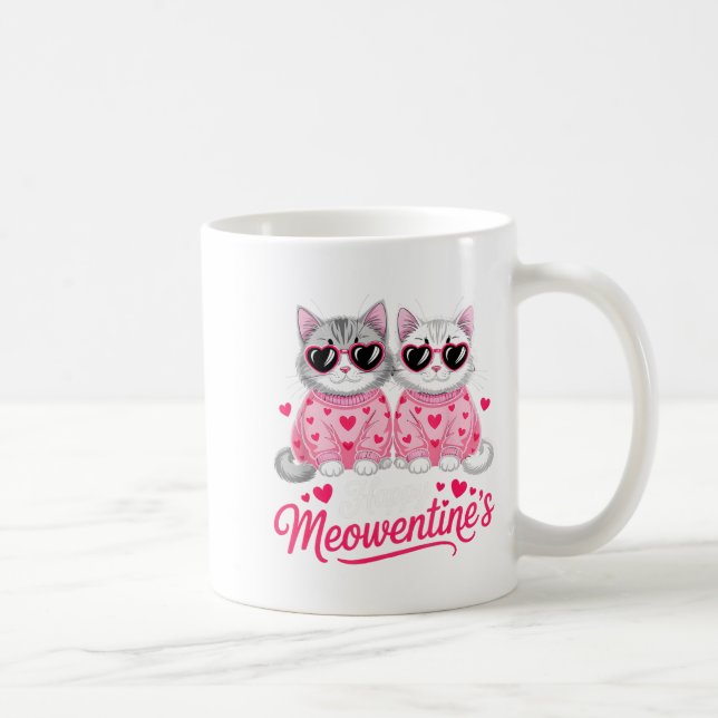 Taza De Café Happy Meowentine’s Cute Romantic Cats Couple Valen (Derecha)