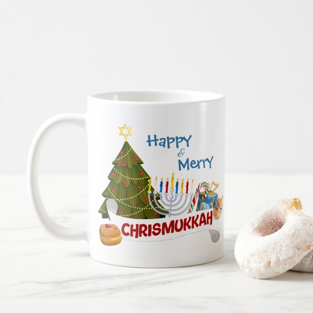 Taza De Café Happy & Merry Chrismukkah Fun Interfaith Holiday (Con donut)
