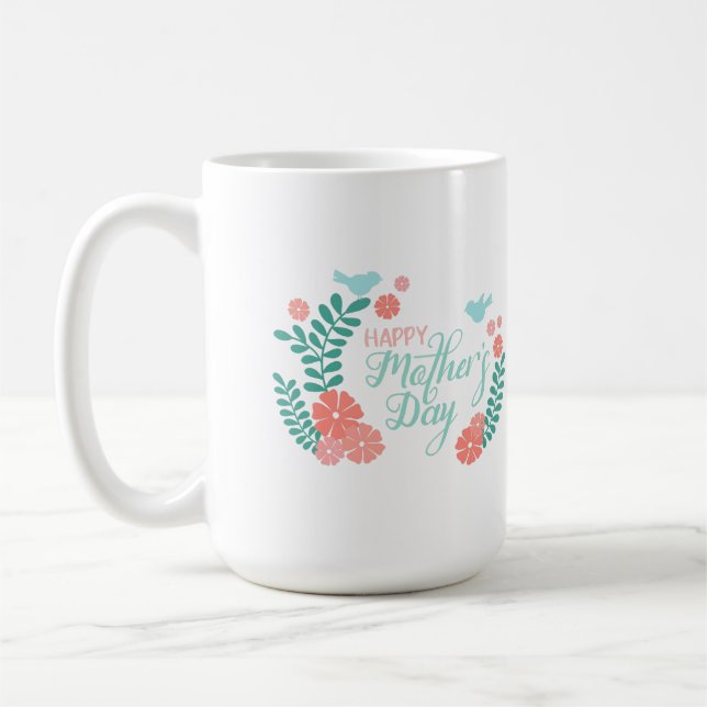 Taza De Café Happy mother's day, blue and pink floral (Izquierda)