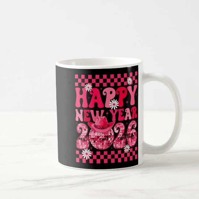 Taza De Café Happy New Year 2026 Cowgirl Cowboy Disco Ball Girl (Derecha)