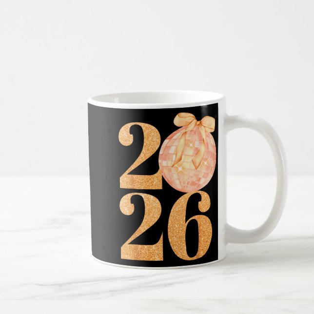 Taza De Café Happy New Year 2026 Disco Ball Coquette Bow New Ye (Derecha)