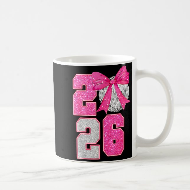 Taza De Café Happy New Year 2026 Disco Ball Nk Coquette Bow Fam (Derecha)