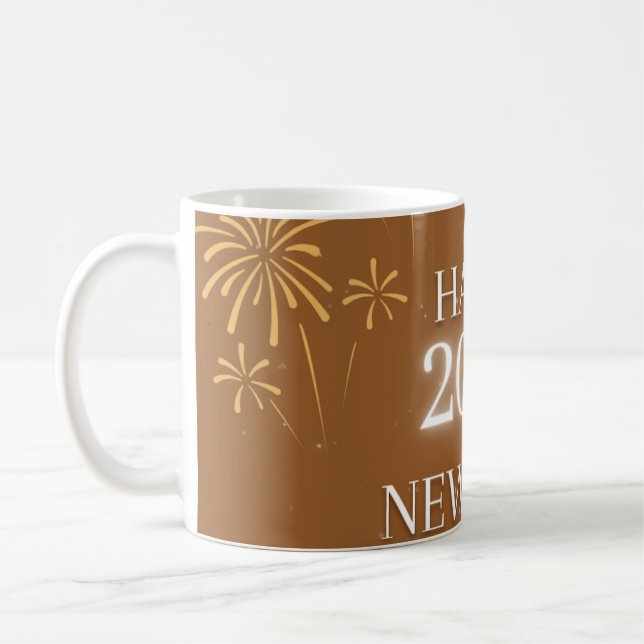 Taza De Café Happy New Year 2026 – Elegant Golden Brown poster. (Izquierda)