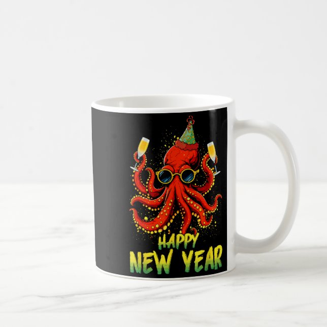 Taza De Café Happy New Year 2026 Octopus Drinking Champagne New (Derecha)