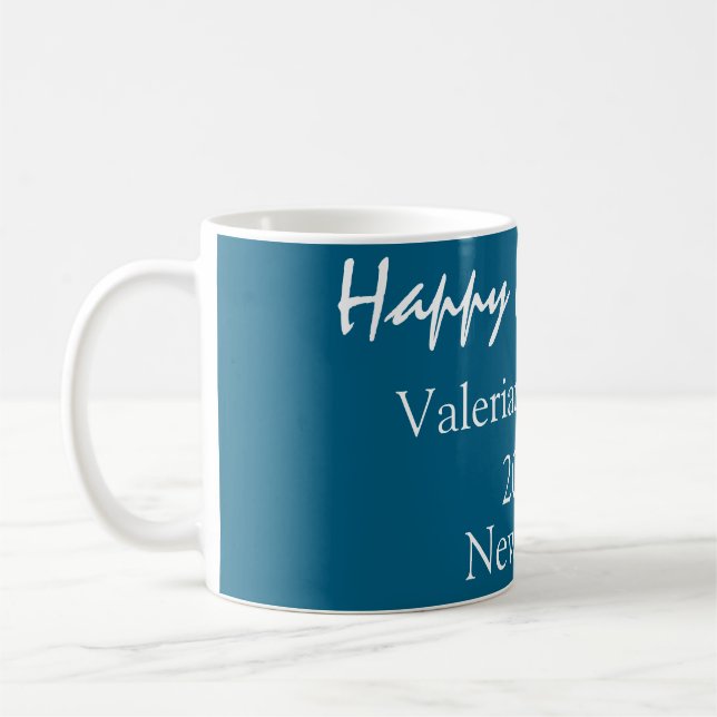 Taza De Café Happy new year blue name place year boho simple  (Izquierda)