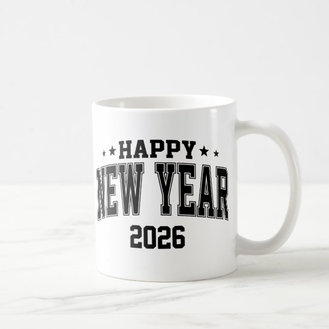 Taza De Café Happy New Year College Letter Style (Derecha)