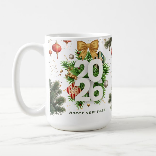 Taza De Café Happy New Year – Festive Christmas Toys, Ornaments (Izquierda)