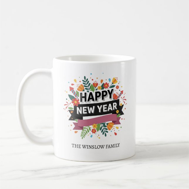 Taza De Café Happy New Year Mug Personalized Family Name custom (Izquierda)