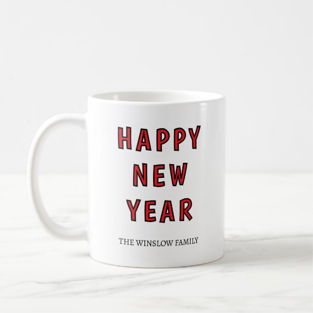 Taza De Café Happy New Year Mug Personalized Family Name custom (Izquierda)