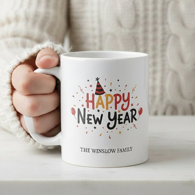 Taza De Café Happy New Year Mug Personalized Family Name custom (Subido por el creador)