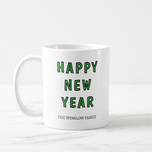 Taza De Café Happy New Year Mug Personalized Family Name custom (Izquierda)