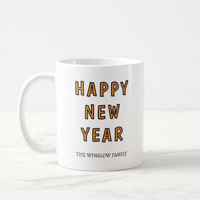 Taza De Café Happy New Year Mug Personalized Family Name custom (Izquierda)