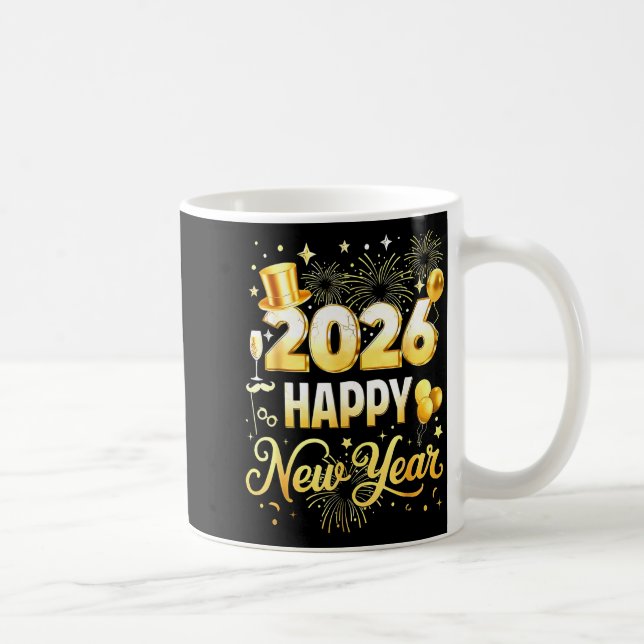 Taza De Café Happy New Year Party 2026 Funny Balloon Family Mat (Derecha)