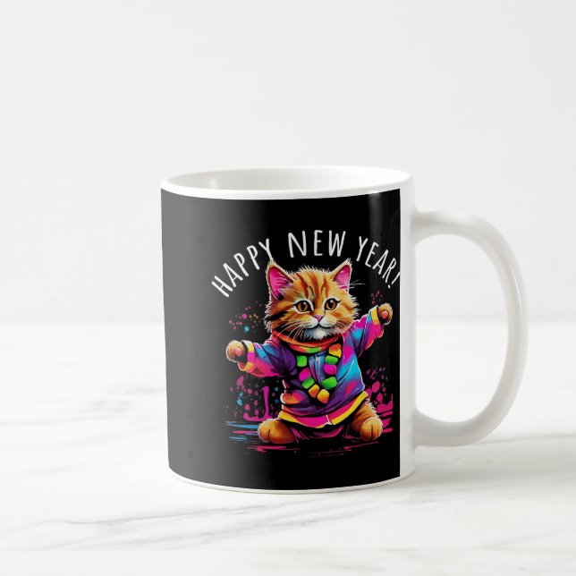 Taza De Café Happy New Year Party Dancing Cat Design  (Derecha)