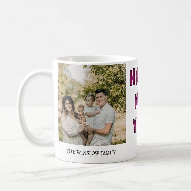 Taza De Café Happy New Year  Personalized Family Name Photo   (Izquierda)