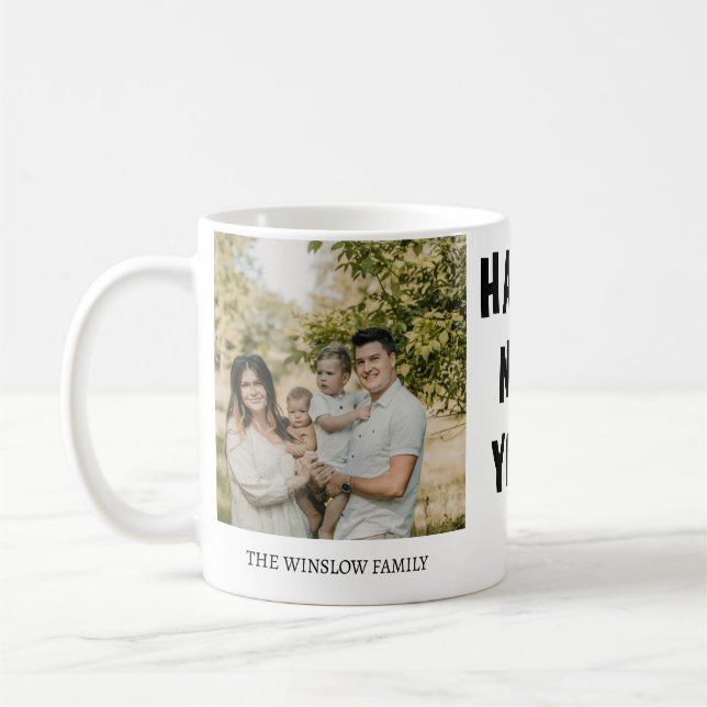 Taza De Café Happy New Year  Personalized Family Name Photo  (Izquierda)