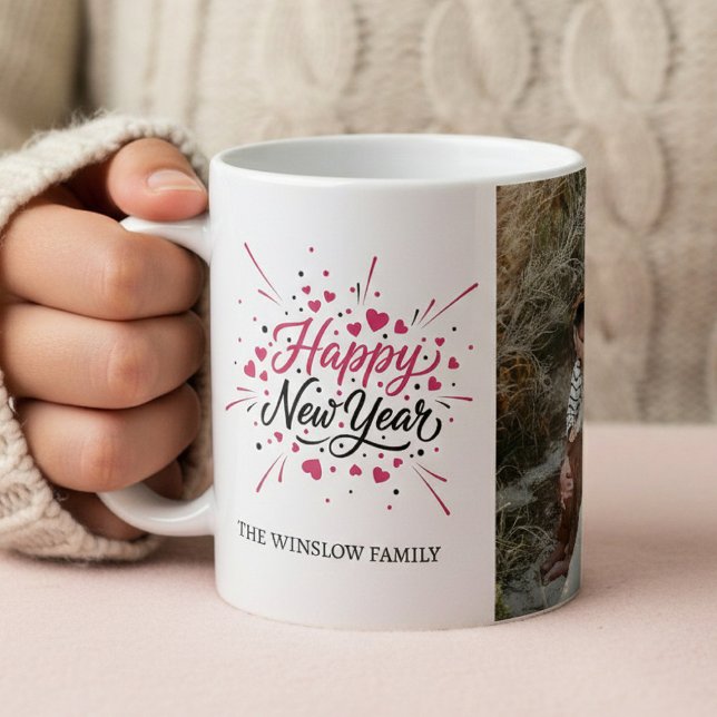 Taza De Café Happy New Year  Personalized Family Name Photo Mug (Subido por el creador)
