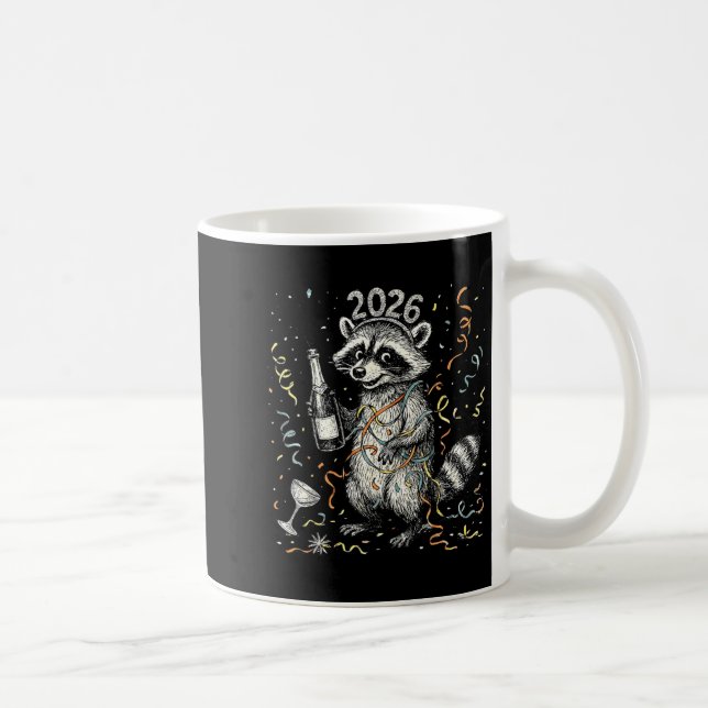 Taza De Café Happy New Year Raccoon With Champagne Funny New Ye (Derecha)