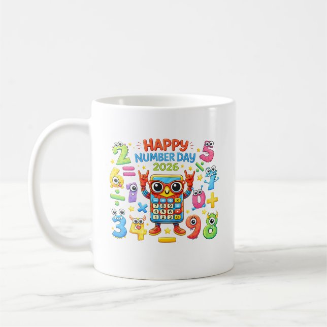 Taza De Café Happy Number Day 2026 Calculator Math Design (Izquierda)