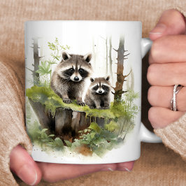 Taza De Café Happy Raccoons Woodland Scene