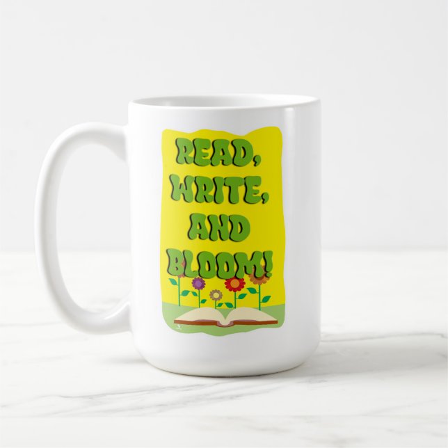 Taza De Café Happy Read Write Bloom Bookworm Motto (Izquierda)