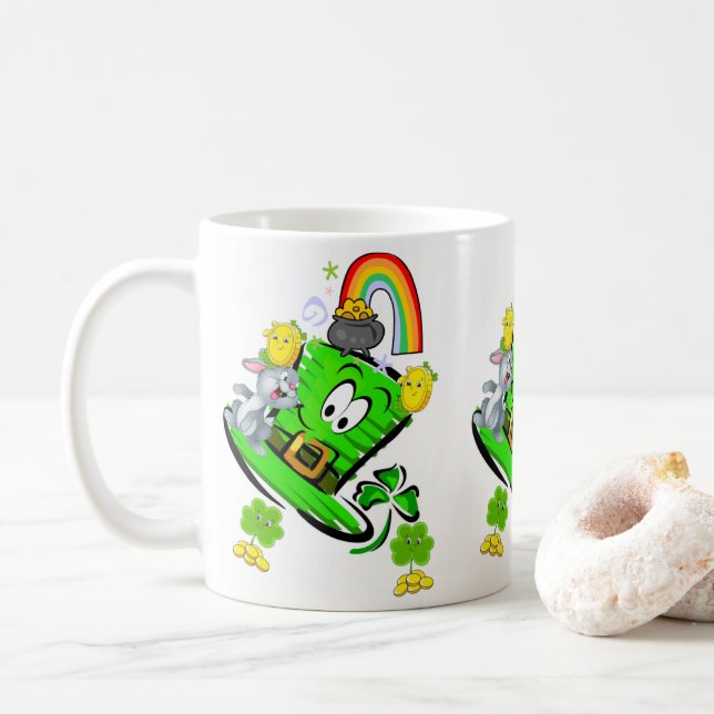 Taza De Café Happy Saint Patrick's Day Rabbit Rainbow Mug  (Con donut)