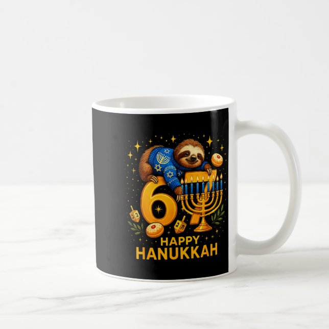 Taza De Café Happy Six Seven Hanukkah Funny Meme Menorah Sloth  (Derecha)