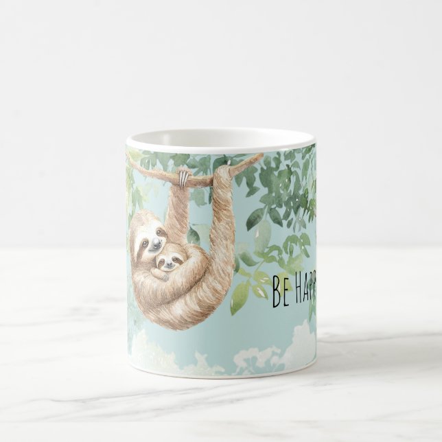 Taza De Café Happy Sloth Mom Baby Tree (Centro)