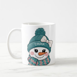 Taza De Café Happy Snowman Face Name Christmas bow