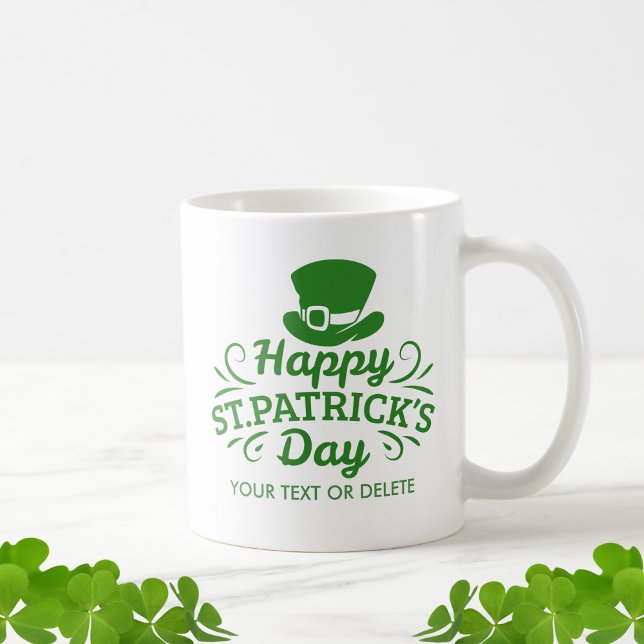 Taza De Café Happy St Patricks Day Leprechaun Hat Custom Text (Subido por el creador)