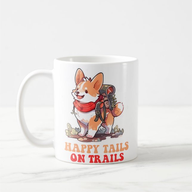 Taza De Café Happy Tails On Trails Funny Dog Trailing Camping L (Izquierda)